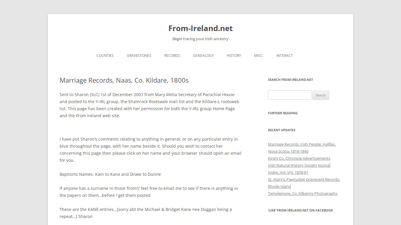 Marriage Records, Naas, Co. Kildare, 1800s - From-Ireland.net